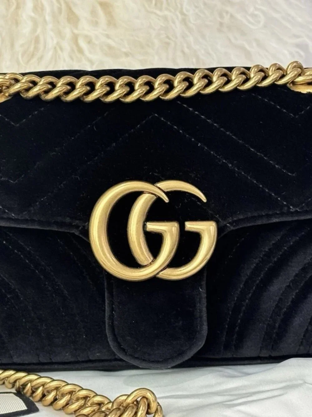 NEW Gucci GG Marmont Matelasse Velvet Small Shoulder Handbag Crossbody Black - Picture 16 of 16